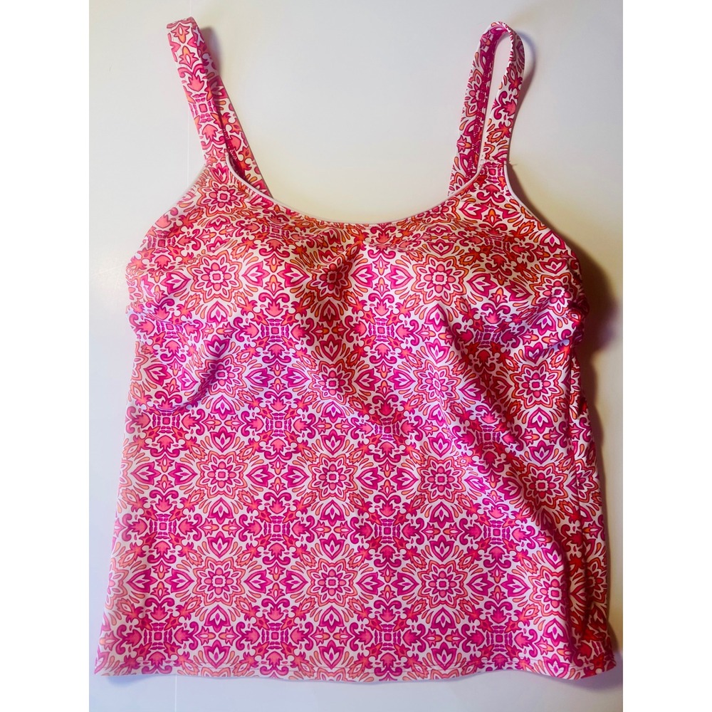 Lands End Tankini Top Womens 8 Pink Orange Medallion Print Adjustable Straps